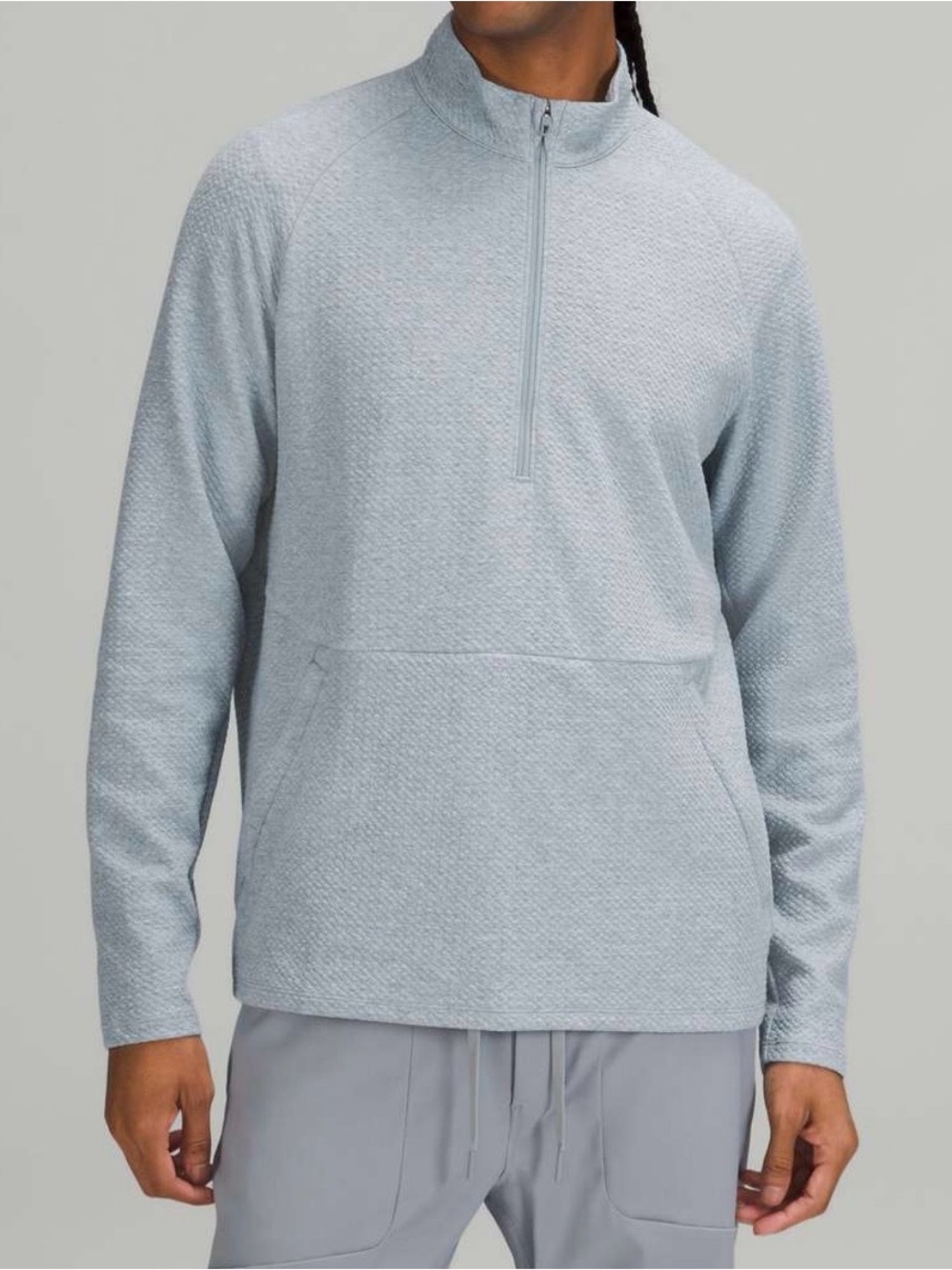 Men’s Lululemon At Ease 1/2 Zip Heathered Chambray and Wht Size L